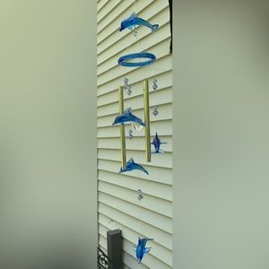 Dolphin Wind Chime - 19 inches - Blue Acrylic and Silver Aluminum